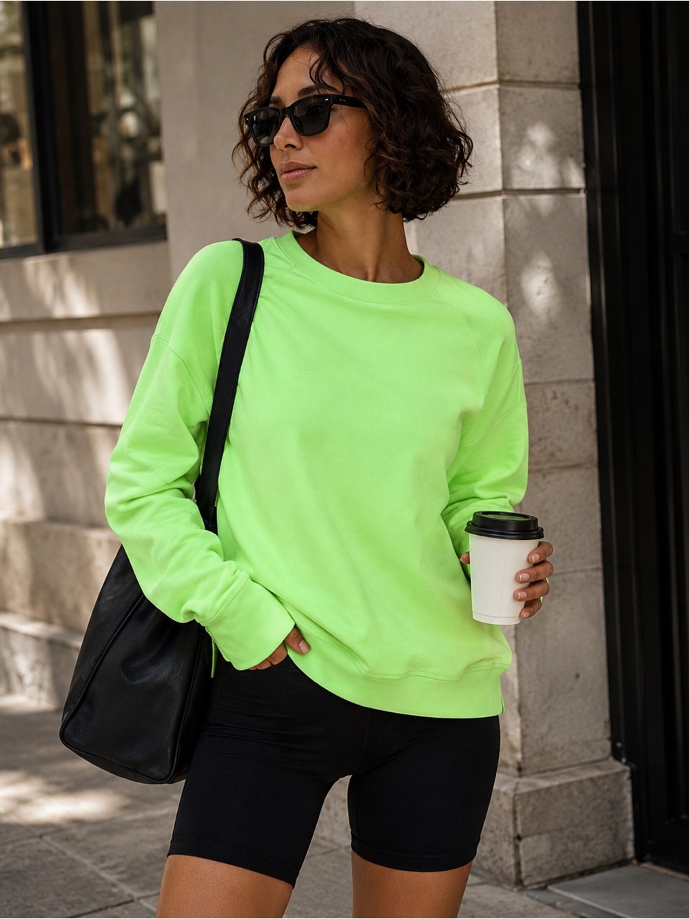 Sweaty Betty After Class Sweatshirt Zest Green Organic Cotton Thumbholes US M